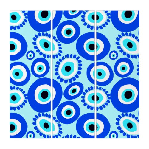 Blue and White Evil Eye Mediterranean Design Triptych