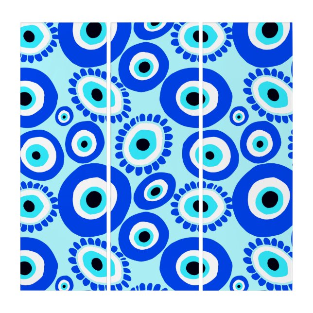 Blue and White Evil Eye Mediterranean Design Triptych (Front)