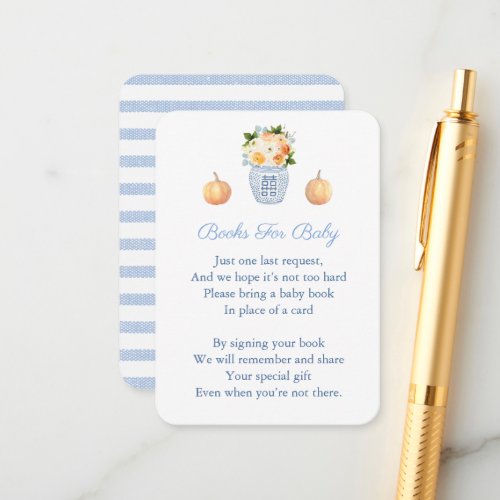 Blue and White Fall Bring A Book Baby Shower Enclosure Card