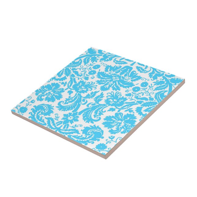 Blue and White Fancy Damask Patterned Tile (Side)