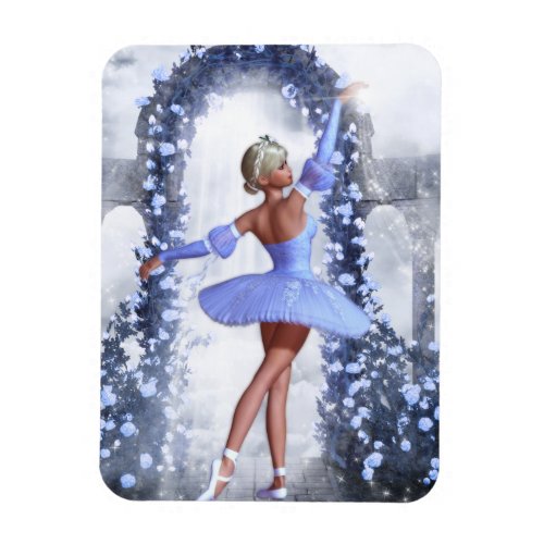 Blue and white fantasy ballerina with rose flowers magnet