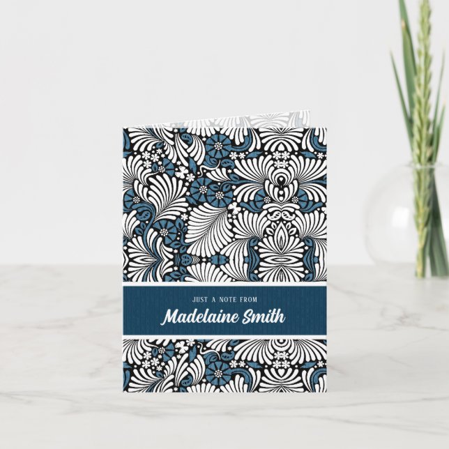 Blue and White Fern Deluxe Style Blank Note Card (Front)