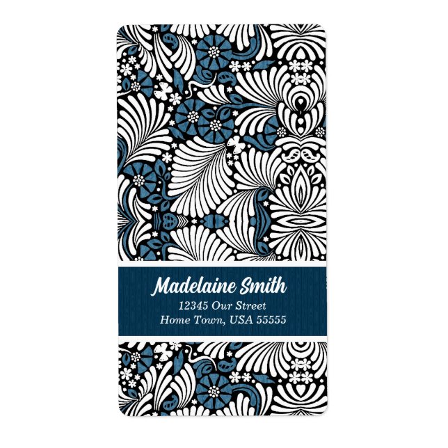 Blue and White Fern Leaves Address Label (Front)