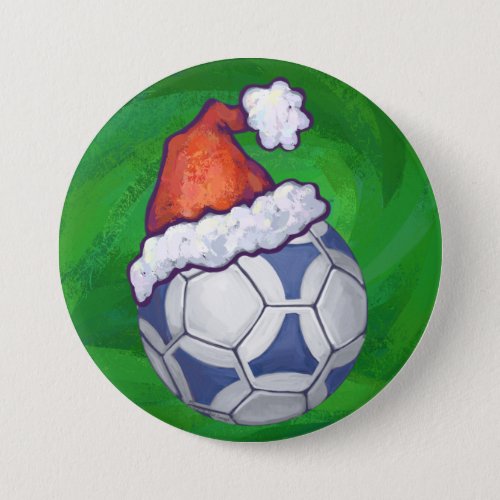 Blue and White Festive Soccer Ball on Green Button