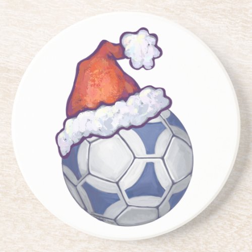Blue and White Festive Soccer Ball on Green Coaster