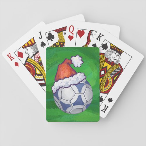 Blue and White Festive Soccer Ball on Green Playing Cards
