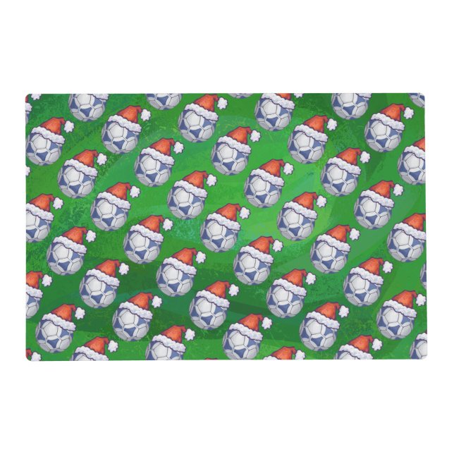 Blue and White Festive Soccer Ball Pattern Placemat (Front)