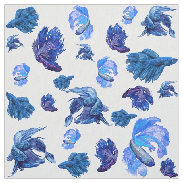 Blue and white fighting fish fabric (Swatch)