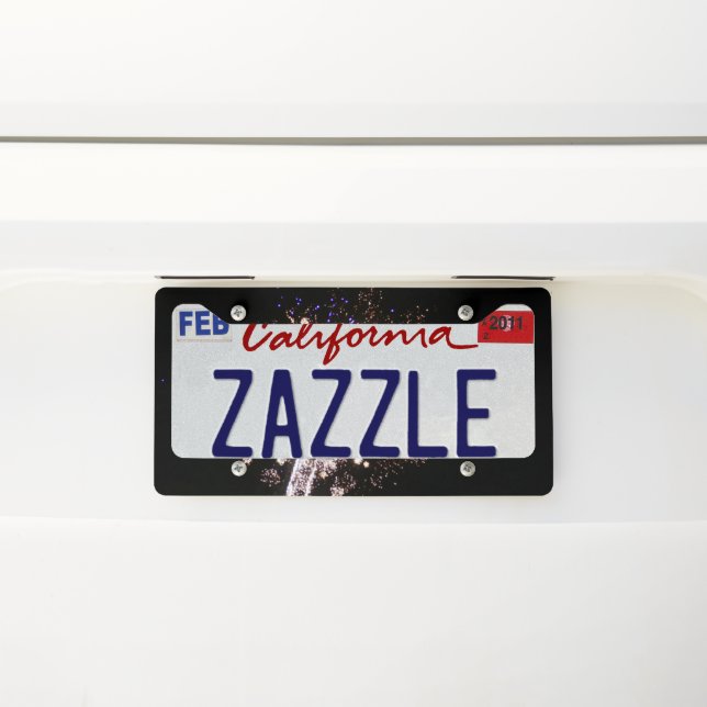 Blue and White Fireworks License Plate Frame (On Car)