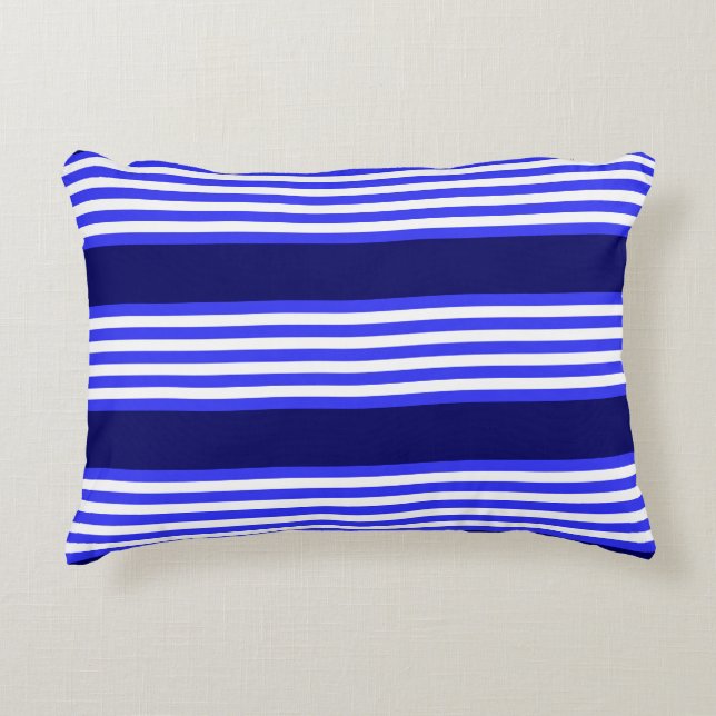 Blue and white five stripes pattern accent pillow (Front)