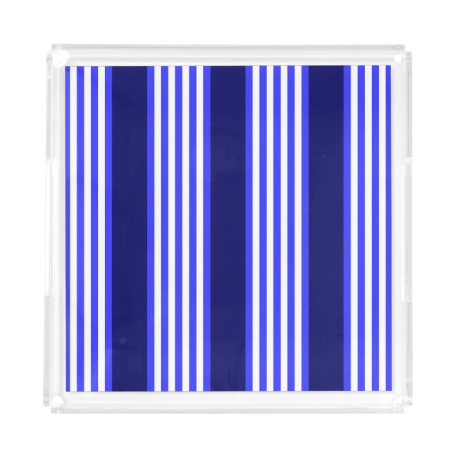 Blue and white five stripes pattern acrylic tray (Front)