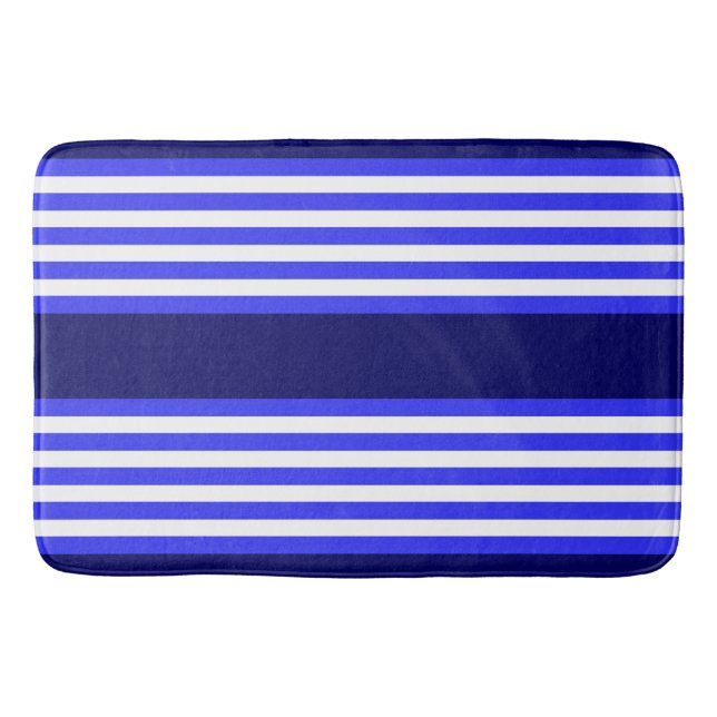 Blue and white five stripes pattern bath mat (Front)