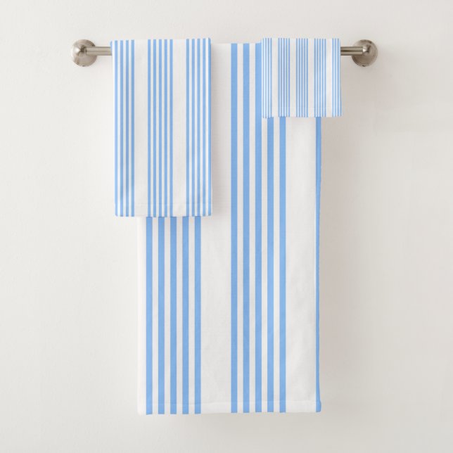Blue and white five stripes pattern bath towel set (Insitu)