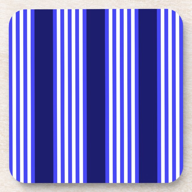 Blue and white five stripes pattern beverage coaster (Front)