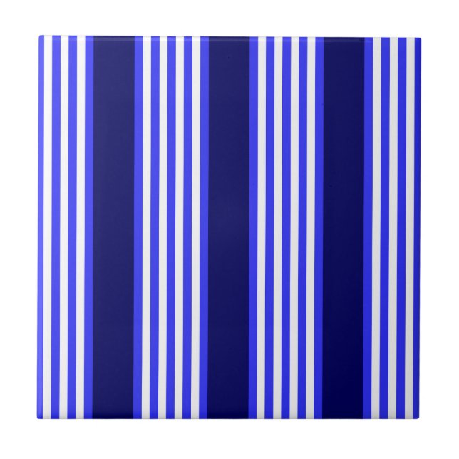 Blue and white five stripes pattern ceramic tile (Front)