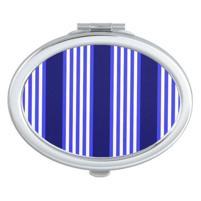 Blue and white five stripes pattern compact mirror (Front)