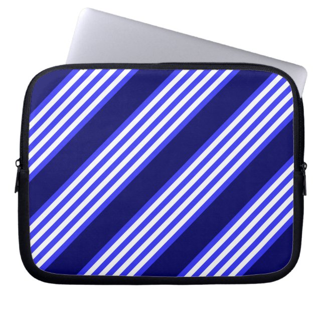 Blue and white five stripes pattern laptop sleeve (Front)