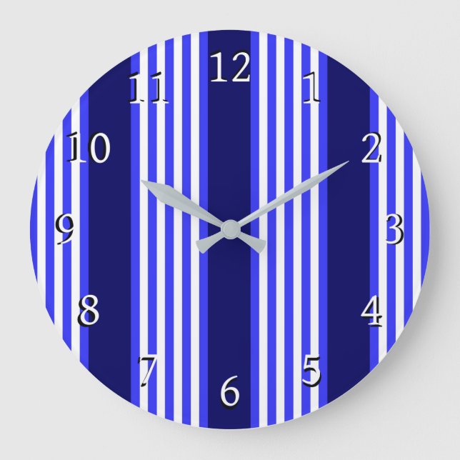 Blue and white five stripes pattern large clock (Front)