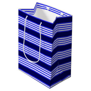 Blue and white five stripes pattern medium gift bag