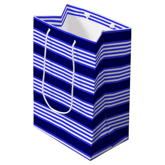Blue and white five stripes pattern medium gift bag (Front Angled)