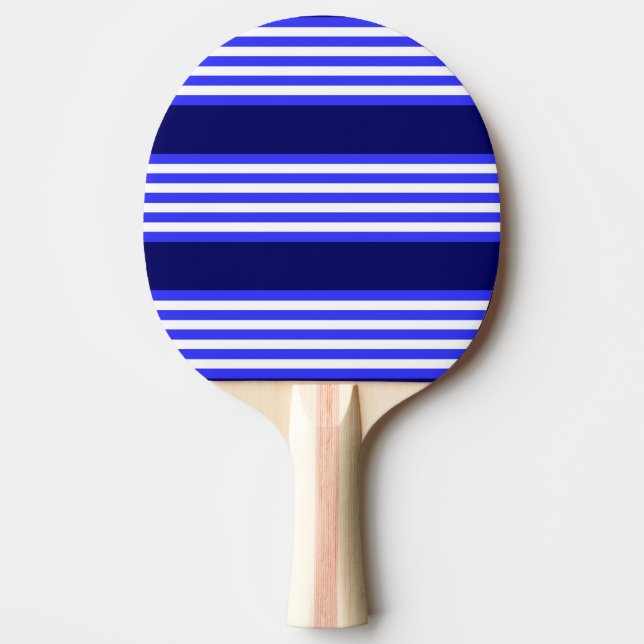 Blue and white five stripes pattern ping pong paddle (Front)