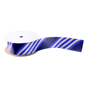 Blue and white five stripes pattern satin ribbon