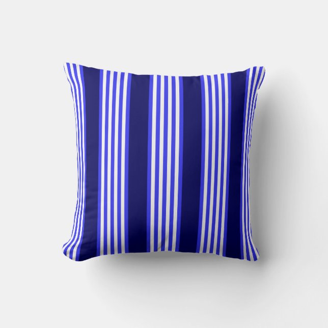Blue and white five stripes pattern throw pillow (Front)