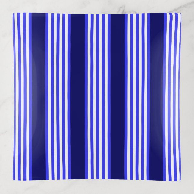 Blue and white five stripes pattern trinket tray (Front)