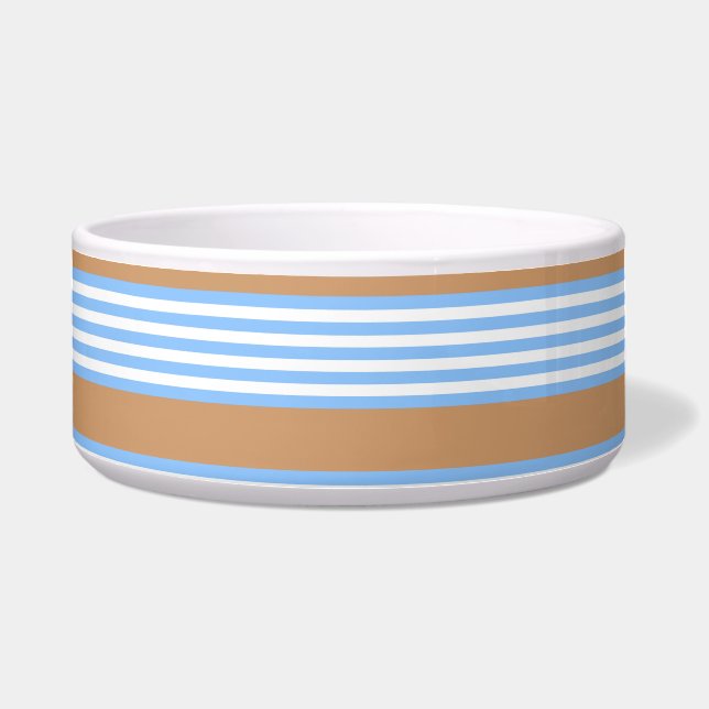 Blue and white five stripes pattern with tan bowl (Front)