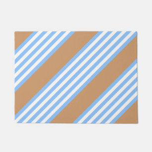 Blue and white five stripes pattern with tan doormat
