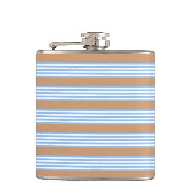 Blue and white five stripes pattern with tan flask (Front)