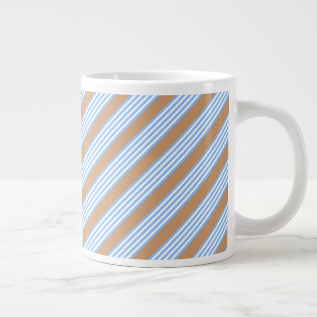 Blue and white five stripes pattern with tan giant coffee mug (Right)