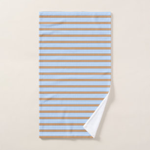 Blue and white five stripes pattern with tan hand towel