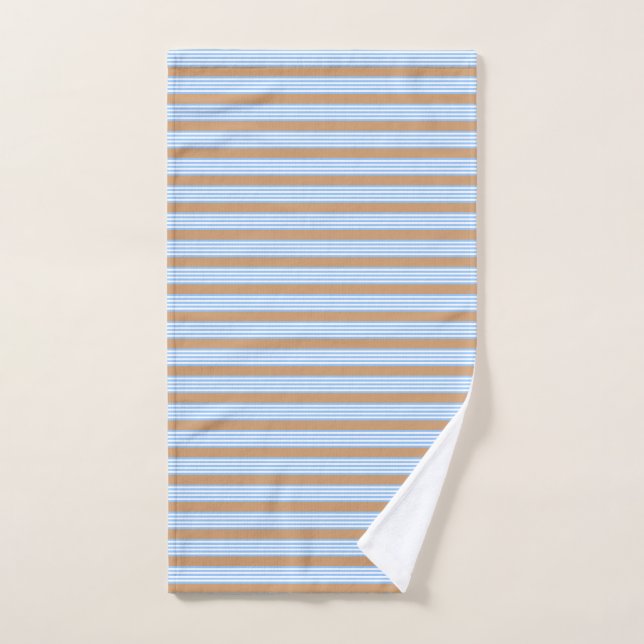 Blue and white five stripes pattern with tan hand towel  (Hand Towel)