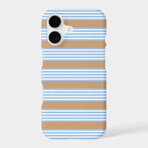 Blue and white five stripes pattern with tan iPhone 17 case