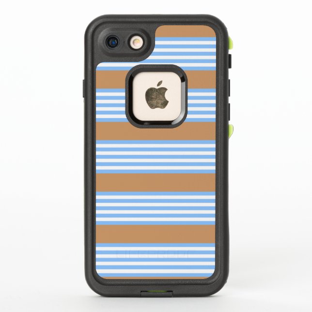 Blue and white five stripes pattern with tan LifeProof iPhone case (Back)