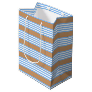 Blue and white five stripes pattern with tan medium gift bag