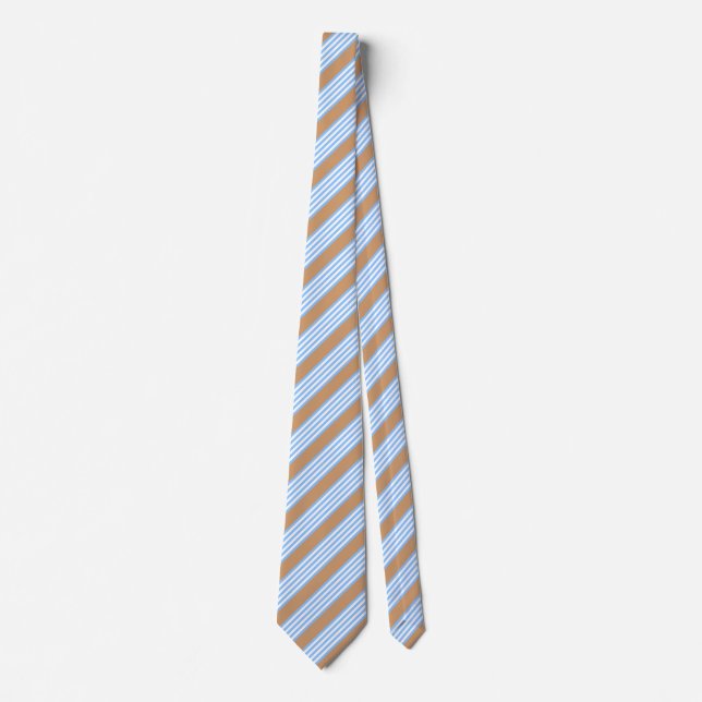 Blue and white five stripes pattern with tan neck tie (Front)