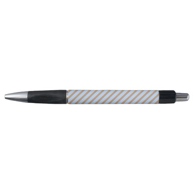Blue and white five stripes pattern with tan pen (Front)