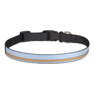 Blue and white five stripes pattern with tan pet collar
