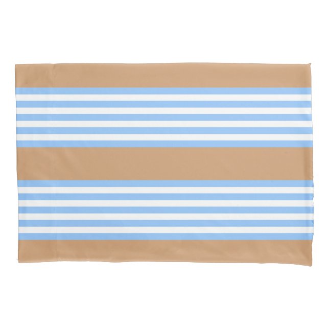 Blue and white five stripes pattern with tan pillow case (Front)