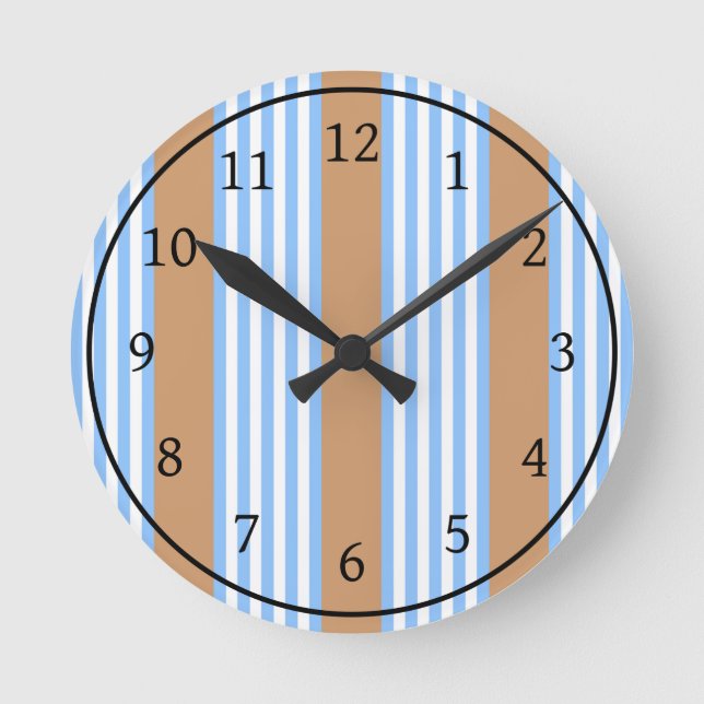 Blue and white five stripes pattern with tan round clock (Front)