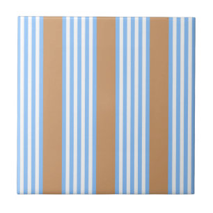 Blue and white five stripes pattern with tan stone ceramic tile
