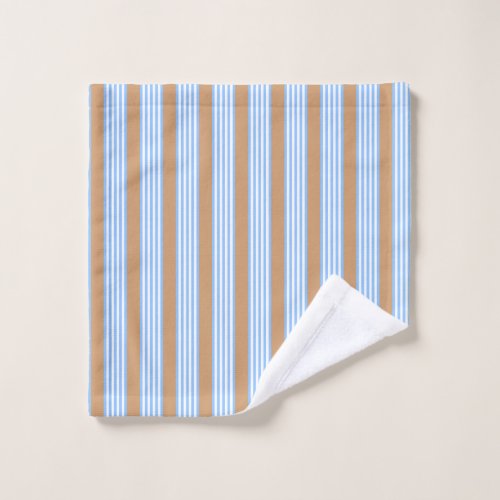 Blue and white five stripes pattern with tan wash cloth