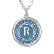 Blue and White Fleur de Lis Monogram Necklace