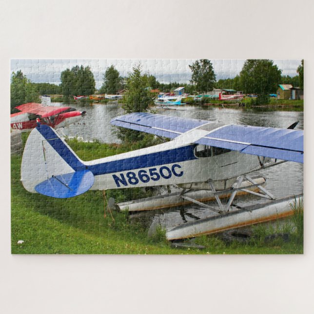 Blue and white float plane, Lake Hood, Alaska  Jigsaw Puzzle (Horizontal)