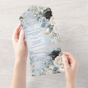 Blue and White Floral All In One Graduation Invitation