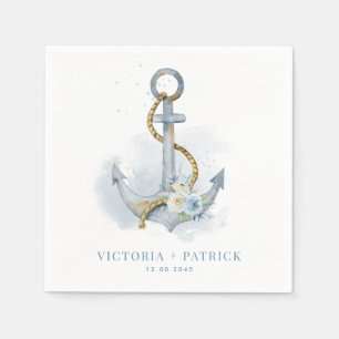 Blue and White Floral Anchor Nautical Wedding Napkins