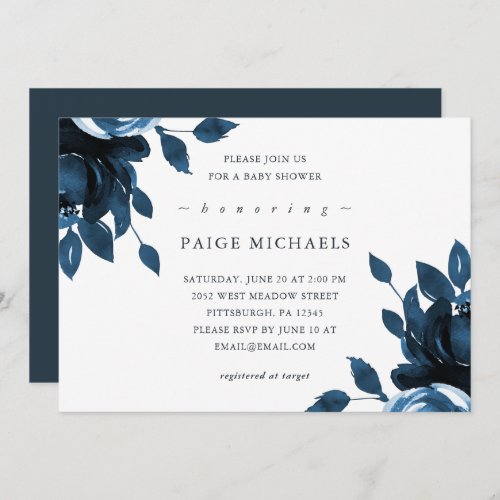Blue and White Floral Baby Shower Invitation