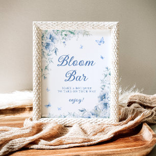 Blue and White Floral Bloom Bar Poster